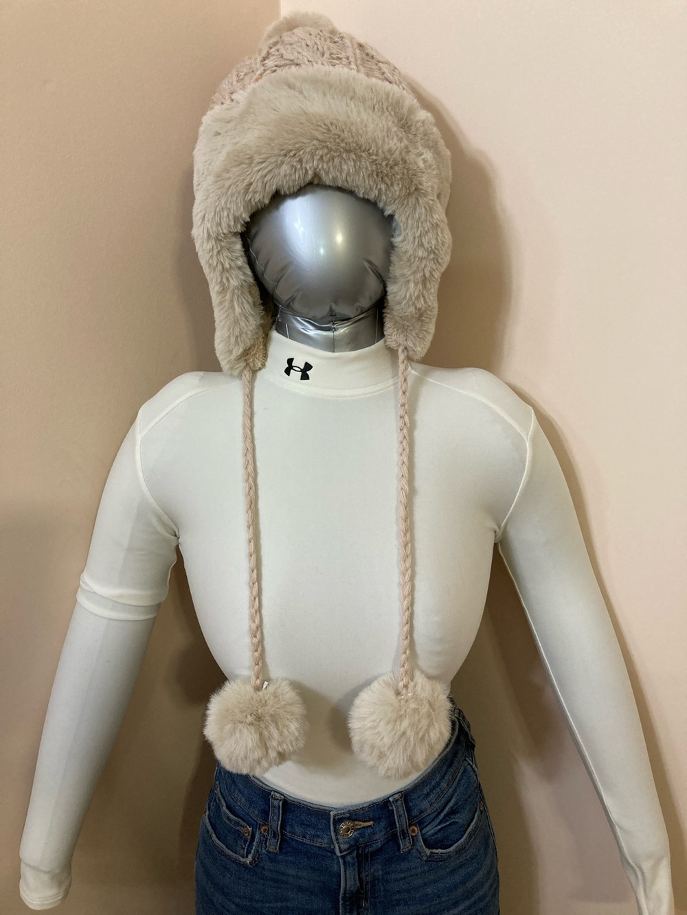 BOGO🛍️Plush Faux Fur Pom-Pom Earflap Hat - Beige
